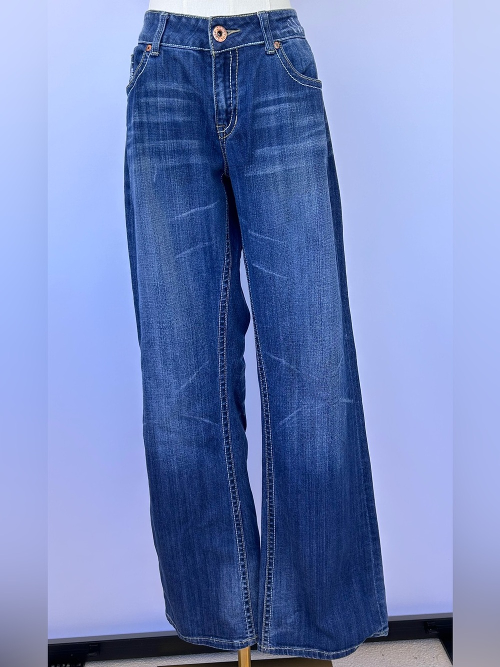 Cowgirl Tuff Women’s Dont Fence Me In Jeans Bootcut Thigh Whiskering Size 31x33